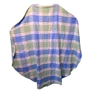 Vtg Easter Round Tablecloth 59" Bunny Egg Plaid Check Woven Blue Grn Yllw Pastel